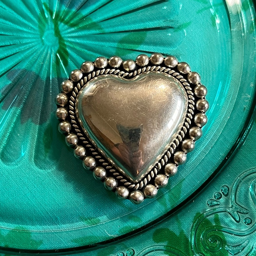 Vintage CIL Mexico Sterling Silver 925 Large Braided Accent Heart Brooch